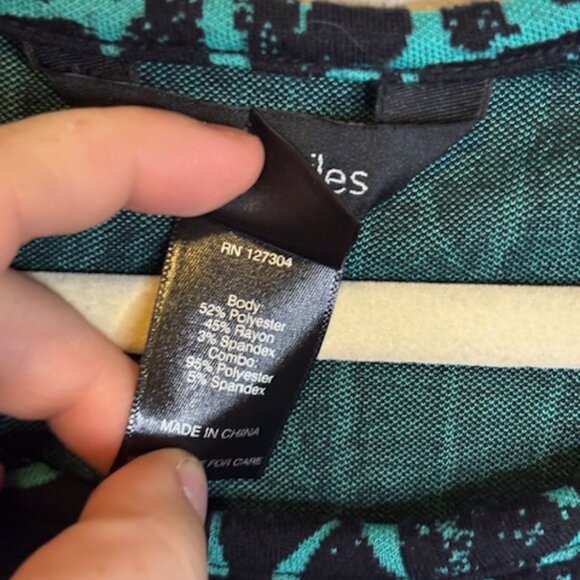 Ali Miles Blouse Women's Size Large Artsy Abstract Office Black Green - Picture 5 of 5